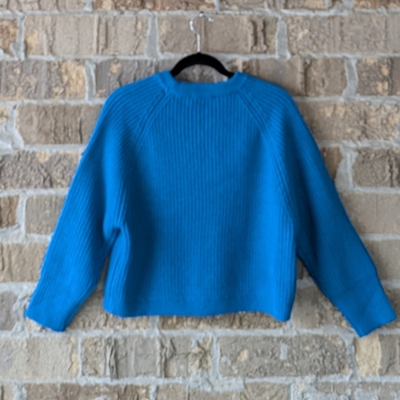 Zara Blue Ribbed Crew Neck Sweater Size XL Wool Blend - Picture 4 of 6